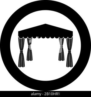 Canopy Pop Up Zelt Werbepavillon Markise für Ruhe Marquee Chuppah Symbol im Kreis rund schwarz Farbe Vektor Illustration flacher Stil einfaches Bild Stock Vektor