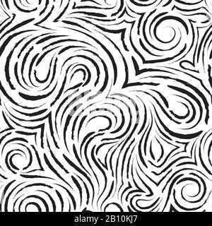 Abstrakter Vektor nahtloses Muster schwarzer Farbe aus Linien in Form von Spiralen aus Loops und Locken.Textur zur Dekoration von Stoffen oder Wrappern in Stock Vektor
