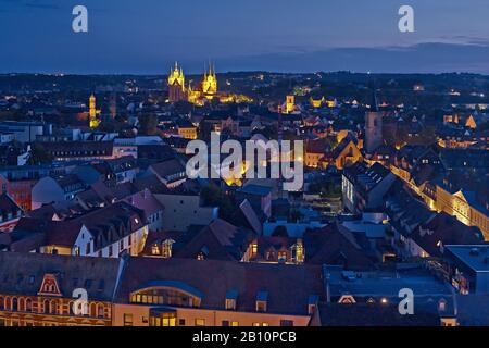 Blick über die Innenstadt mit Dom und Sewerikirche aus Erfurt, Thüringen, Deutschland Stockfoto