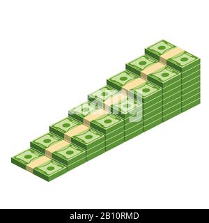 Riesige Papierpakete. Paket mit Geldscheinen. Stock Vektor