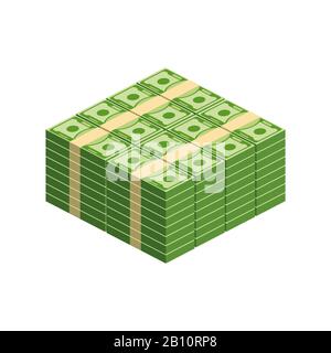 Riesige Papierpakete. Paket mit Geldscheinen. Stock Vektor