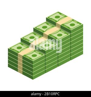 Riesige Papierpakete. Paket mit Geldscheinen. Stock Vektor