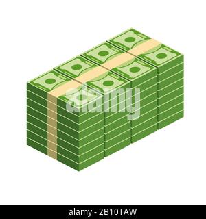 Riesige Papierpakete. Paket mit Geldscheinen. Stock Vektor