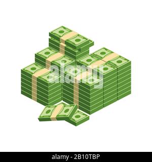 Riesige Papierpakete. Paket mit Geldscheinen. Stock Vektor