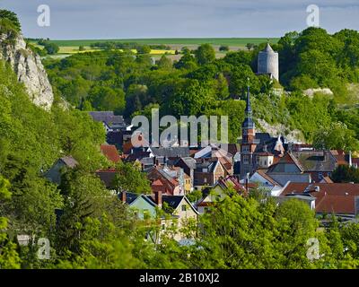 Blick über Camburg mit Rathausturm und Schloss, Thüringen, Deutschland Stockfoto