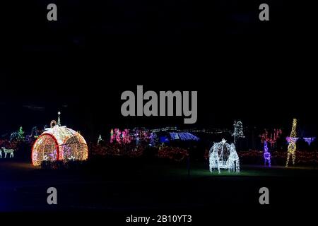 Rosnowko, Großpolen, Polen - 02-07-2020: Deli Park - Kompositionen aus Licht in der Nacht Stockfoto