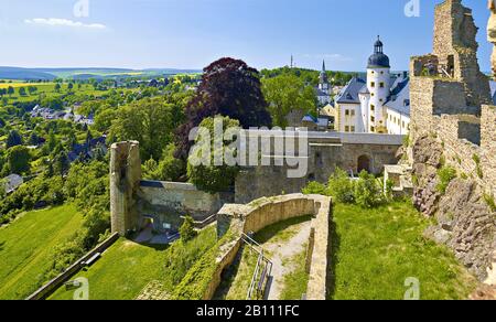 Schloss Frauenstein mit Frauenstein, Erzgebirge, Sachsen, Deutschland Stockfoto