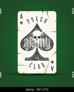 ACE of Spades mit Skull Poker Club Emblem auf grünem Hintergrund. Vektorgrafiken. Stock Vektor