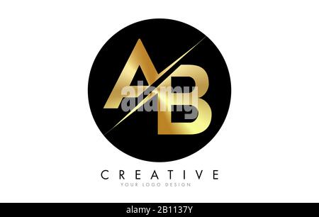 Ab A B Golden Letter Logo Design mit kreativem Schnitt. Kreatives Logo-Design mit schwarzem Kreishintergrund. Stock Vektor