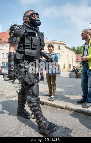 Burgparty Teilnehmer, Gotisches fest, das der Gothunterkultur gewidmet ist, organisiert auf der mittelalterlichen Burg in Bolkow, Niedermösien, Polen Stockfoto