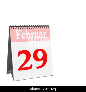 Schreibtischkalender, 29. Februar, vor weißem Hintergrund