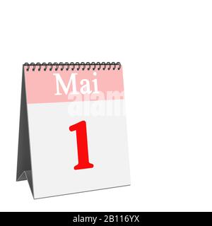 Schreibtischkalender, 1. Mai, vor weißem Hintergrund