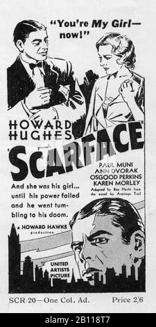 Paul MUNI als Tony Camonte und KAREN MORLEY in SCARFACE 1932 Regisseure HOWARD HAWKS und RICHARD ROSSON Roman Armitage Trail Screen Story Ben Hecht Produzent Howard Hughes The Caddo Company/United Artists Stockfoto