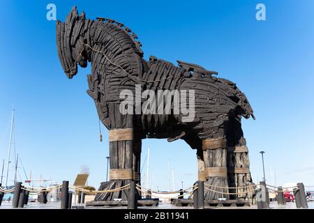 Troja Pferd in çanakkale. Das Holzpferd, das beim Film von Troy verwendet wurde. Stockfoto