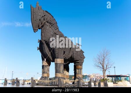 Troja Pferd in çanakkale. Das Holzpferd, das beim Film von Troy verwendet wurde. Stockfoto