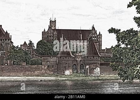 Das Schloss des Deutschen Orden (Zamek w Malborku) war Sitz des Großmeisters des Deutschen Orden, Malbork, Pomerania, Polen, Europa Stockfoto