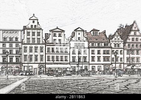 Blick nach Westen vor dem Salzmarkt in der Breslauer Altstadt, Wroclaw, Woiwodschaft Niederschlesien, Polen, Europa Stockfoto