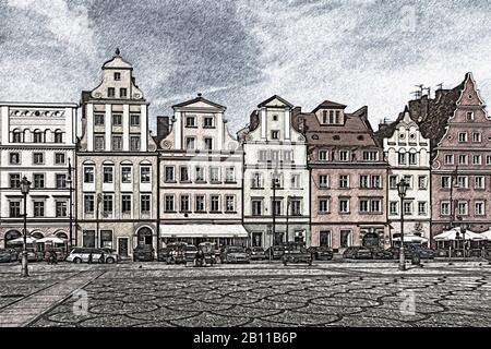 Blick nach Westen vor dem Salzmarkt in der Breslauer Altstadt, Wroclaw, Woiwodschaft Niederschlesien, Polen, Europa Stockfoto