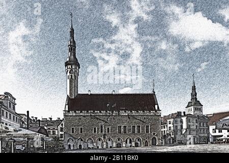 Das Tallinner Rathaus befindet sich in der Altstadt von Tallinn entfernt, die zum UNESCO Weltkulturerbe, Tallinn, Estland, Baltikum, Europa gehört Stockfoto