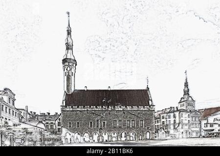 Das Tallinner Rathaus befindet sich in der Altstadt von Tallinn entfernt, die zum UNESCO Weltkulturerbe, Tallinn, Estland, Baltikum, Europa gehört Stockfoto