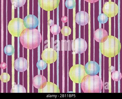 Aquarell abstraktes, nahtloses violettes Muster mit Blasen Stockfoto