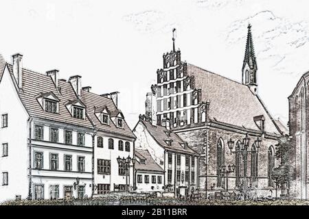 Die St. Johns Kirche (Sv. Jaņa baznica) liegt in der Altstadt von Riga entfernt. Die Kirche wurde zum ersten Mal im Jahre 1213 erwähnt, Riga, Lettland, Europa Stockfoto