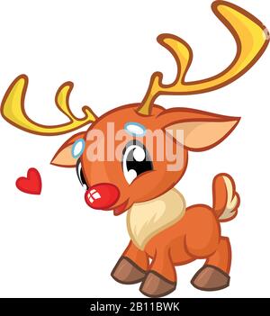 Fröhlicher Cartoon Weihnachten Rotnasenrentier rudolph. Vektordarstellung des Weihnachtscharakters Stock Vektor