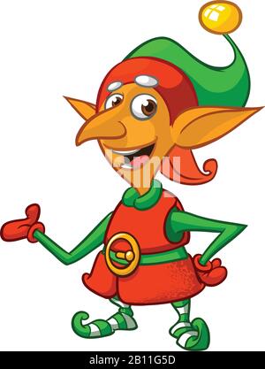 Cartoon-Illustration der fröhlichen Weihnachtself. Vector Happy Zwergfigur isoliert Stock Vektor
