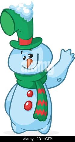 Lustiger Zeichentrick-Schneemann präsentiert. Weihnachts-Schneemann-Charakterillustration isoliert Stock Vektor