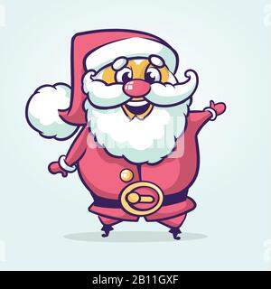 Lustiger Cartoon Weihnachtsmann Charakter zeigt Hand isoliert weißen Hintergrund. Vector Christmas Illustration skizziert Stock Vektor