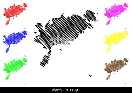 Saare County (Republik Estland, Grafschaften von Estland) Karte Vektor-illustration, kritzeln Skizze, Muhu, Saaremaa Ruhnu, Abruka und Karte der Insel Vilsandi Stock Vektor