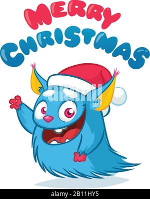 Niedlicher Weihnachtsmonster-Vektor. Urlaub Cartoon Mascot. Isoliert Auf Weißem Hintergrund. Frohe Weihnachten, Frohes Neues Jahr Herzlichen Glückwunsch Dekoration Design Stock Vektor
