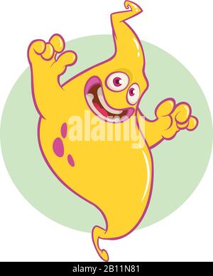 Lustige Zeichentrick-Geisterfigur lächelt. Vektorgrafiken von gruseligen Geistern Stock Vektor