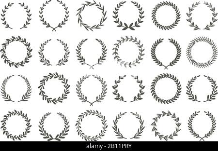 Lorbeerkranz. Vintage Heraldik abzweigende Blattkränze, Lorbeerblätter und Lorbeeren Adelstitel Vektor-Satz Stock Vektor