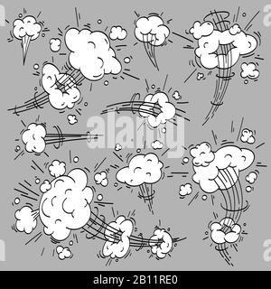 Speed Cloud Comic. Cartoon-schnelle Bewegungswolken, Raucheffekte und Bewegungen zeigen Vektorelemente auf Stock Vektor