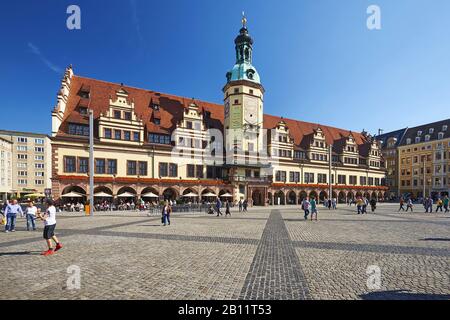 Markt mit dem Alten Rathaus in Leipzig, Sachsen, Deutschland Stockfoto