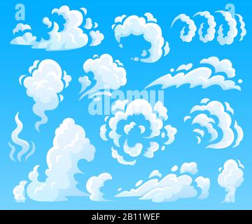 Cartoon-Wolken und Rauch. Staubwolke, schnelle Aktionssymbole. Isolierte Illustrations-Sammlung für Himmelsvektor Stock Vektor