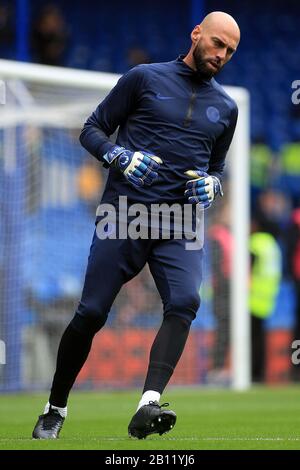 London, Großbritannien. Februar 2020. Bei Aufwärmphase war der Torwart von Chelsea, Willy Caballero, im Einsatz. Premier League Match, Chelsea gegen Tottenham Hotspur an der Stamford Bridge in London am Samstag, 22. Februar 2020. Dieses Bild darf nur für redaktionelle Zwecke verwendet werden. Nur redaktionelle Nutzung, Lizenz für kommerzielle Nutzung erforderlich. Keine Verwendung bei Wetten, Spielen oder einer einzelnen Club-/Liga-/Spielerpublikationen. PIC von Steffan Bowen/ Credit: Andrew Orchard Sportfotografie/Alamy Live News Stockfoto