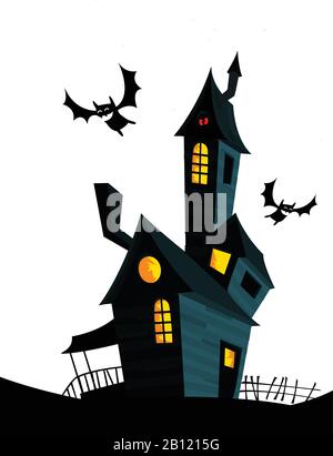 Spukhaus mit Mond im Hintergrund. Illustration Vektor-Cartoon Stock Vektor