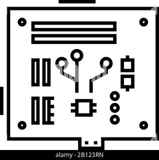 Liniensymbol für Computerdetails, Konzeptzeichen, Vektorgrafiken für Umrisse, lineares Symbol. Stock Vektor