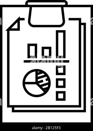 Diagrammberichte Liniensymbol, Konzeptzeichen, Konturvektorabbildung, lineares Symbol. Stock Vektor
