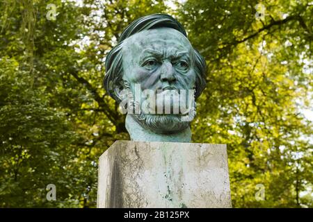 Büste von Richard Wagner im Festspielpark, Bayreuth, Oberfranken, Bayern, Deutschland Stockfoto