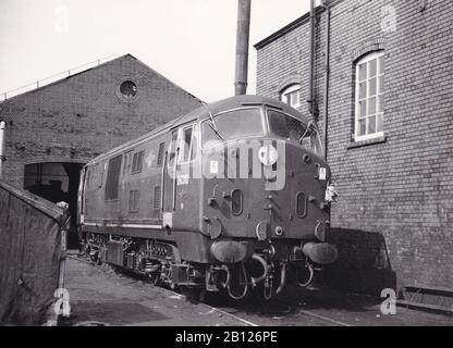 Klassisches Schwarzweißfoto der Dampflokbahn - D6310 NBL/man BB Diesel Hydraulic in Shed bei Penzance September 1962. Stockfoto