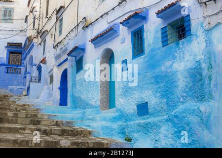 Straßen und Gassen der Medina von Chefchaouen, Marokko Stockfoto