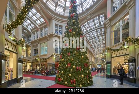 Mädlerpassage zur Weihnachtszeit mit Weihnachtsbaum, Leipzig, Sachsen, Deutschland Stockfoto
