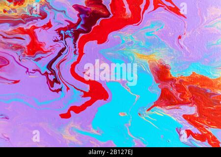 Ein schöner Acryl-Hintergrund in rot und blau. Abstrakte, bunte Textur, Tapete, Hintergrund für Design und Kreativität. Mischen von Farben, Modus Stockfoto