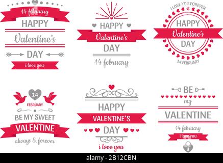 Valentinstag Schild. Vintage valentine Card, Retro Love Couple Hearts Labels und Love Wokes Heart Frame Vector Illustration Set Stock Vektor