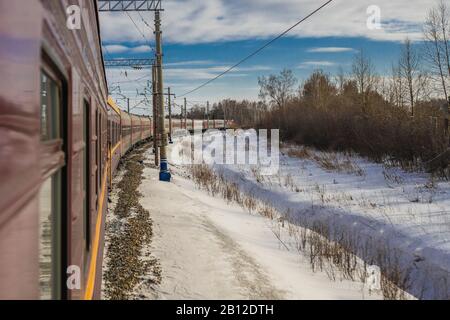 Transsibirische Eisenbahn im Winter, Russland Stockfoto