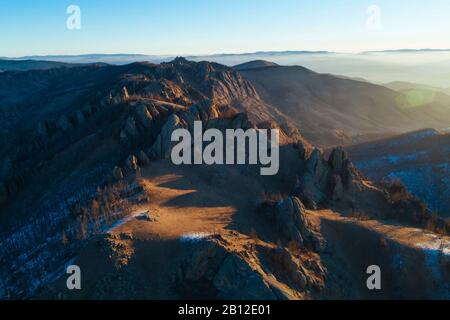 Sonnenaufgang in der Mongolischen Schweiz, gorkhi-terelj Nationalpark, Mongolei Stockfoto