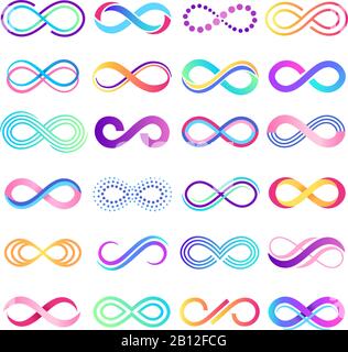 Farbenfrohes Endloszeichen. Infinity-Symbol, grenzenloser mobius-streifen und unendliche Schleifenmöglichkeiten Vektorkonzept Abbildung Stock Vektor
